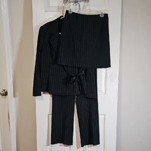 Alyn Paige 3 Piece Pinstripe Bussiness Suit Wide Leg Trouser Mini Skirt Blazer 7